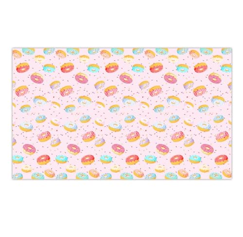 Meet-shop Donuts Party Tischdecke, 108 x 180 cm, Rosa, Cartoon-Aquarell, Wasserdicht, Glattwebe, Kunststoff/100%, Ideal für Partys, Geburtstagsfeiern, Garten, zu Hause, Picknick, Camping, Wandern von Meet-shop