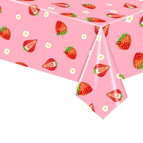 Erdbeere Tischdecken,Erdbeere Party Tablecloth 137 * 274cm Cake Table Decoration Background Disposable Tablecloth für Junge Girls Birthday Party Decoration Accessories von Meet-shop
