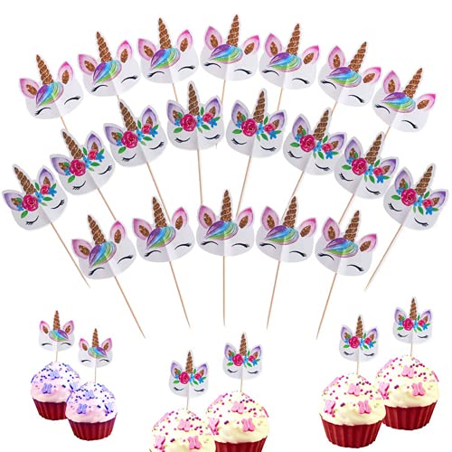 Meet-shop Cake Toppers,Einhorn Tasse Kuchen Toppers 24 Stück Kuchen Cupcake Topper für Kinder Party Geburtstag Party Kuchen Dekoration von Meet-shop
