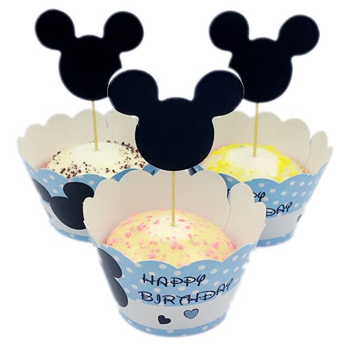 Meet-shop Cupcake Toppers,Kuchenaufsätze 24 Stücke Micky Cupcake Wrappers Kuchendeckel für Geburtstagsfeier Hochzeiten Jubiläen Gartenpartys Geburtstagskuchen Dekoration Lieferungen von Meet-shop