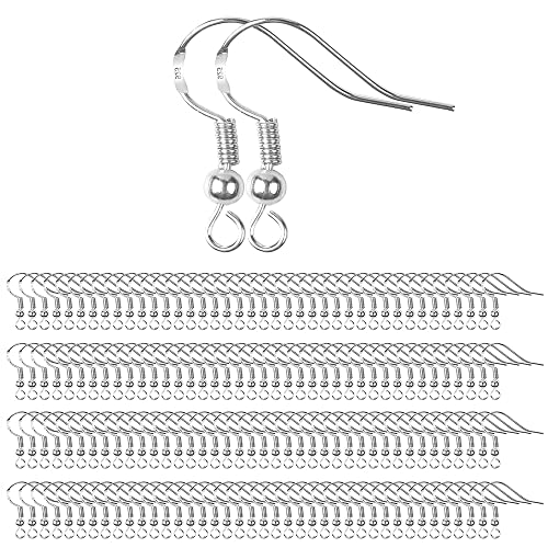 Ohrring Haken,925 Sterling Silber Ohrhaken 200 Stück Nickelfreie Ohrhaken mit Kugel Spule für DIY Ohrhänger Schmuckherstellung Ohring Zubehör von Meet-shop