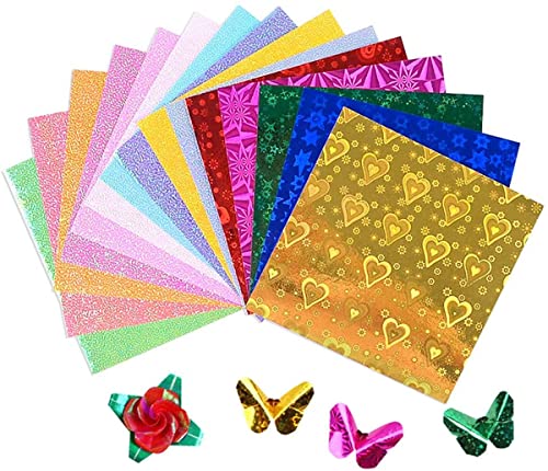 Origami Papier Faltpapier,Glänzendes Origami Laser Origami Papier 100 Blätter Regenbogen Farbquadrat Faltender Papiersatz für Origami und DIY Bastelprojekte von Meet-shop