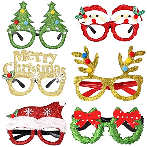 Weihnachtsbrillen, Party Gläser 6 Stück Kreative Glitzernde Weihnachtsgläser Neuheit Weihnachten Party Requisiten Brille Kinder Erwachsene Lustige Gläser für Party Dekor von Meet-shop
