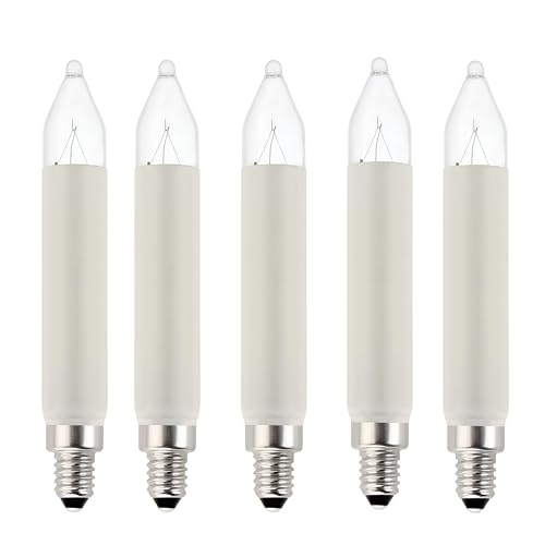 MeetUs 5 Stück 3W 34V E10 Ersatz-Kerzen für Schwibbogen,Kleinschaftkerze für Weihnachtsbaum Kerzen Lichterketten innen und außen mit Brennstellen, Birnen für Lichterbogen,Warmweiß (E10/3W/34V, 5) von MeetUs