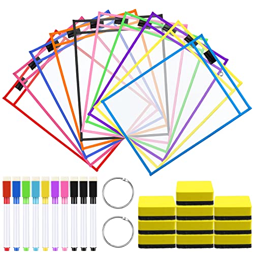 Meetory 10 PVC Dry Erase Taschen, 10 Farben Abwischbare Durchsichtige Tasche mit 10 Stifthalter, 10 Radiergummi und 2 Metallösen, Lern und Sammeltaschen für Lehrer Zubehör(35.3 x 26.3cm) Meetory 10 PVC Dry Erase Taschen, 10 Farben Abwischbare Durchsichtige Tasche mit 10 Stifthalter, 10 Radiergummi und 2 Metallösen, Lern und Sammeltaschen für Lehrer Zubehör(35.3 x 26.3cm) von Meetory