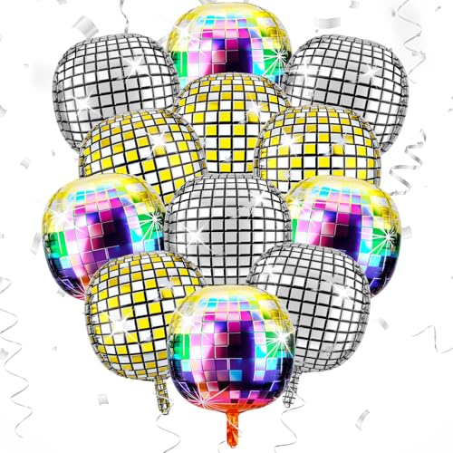 Meetory 12 Stück Discokugel Luftballon, Discokugel Deko Heliumballon, 22 Zoll 4D Folienballon, Bunte Disco Ballons Party Deko Geburtstag Für Neujahr Deko, Geburtstag, Karneval von Meetory