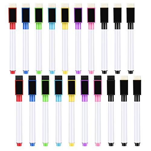 Meetory 20 Stück Whiteboard Marker Magnetisch, 3 in 1 Folienstift Trocken Abwischbare Stifte Folienstift mit Radierer, Magnettafel Stift für Schule Zuhause und Spiel (11.3 x 1 cm) von Meetory