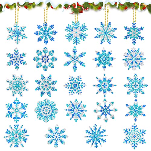 Meetory 24 Stück Schneeflocken Diamant Painting Weihnachten Deko, Anhänger, Craft Buddy Diamond Schlüsselanhänger Kinder Weihnachtsbaumschmuck Weihnachtsbaum von Meetory