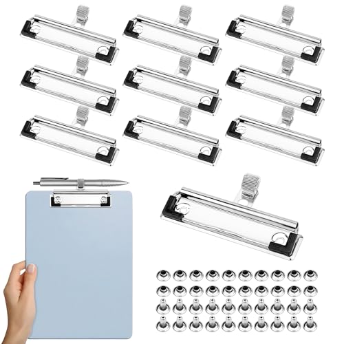 Meetory Klemmbrett Clip, 10 Stück Klemmbrett Klemme mit Stifthalterhalter, Klemmen Metall Clipboard A3 A4 A5, Klemmbretter für Befestigung auf der Klemmbrett Vorderseite, Loch zum Aufhängen von Meetory