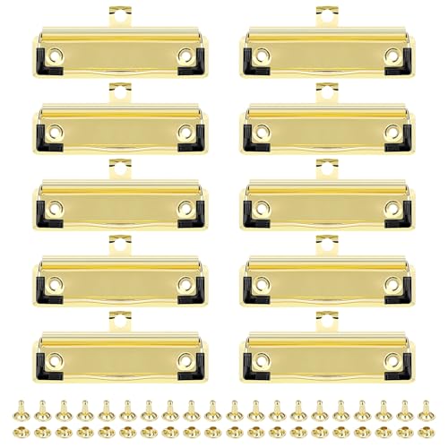 Meetory Klemmbrett-Clips, 10 Stück Klemmbrett Klammer Clip Halter-Metall Klemme für Klemmbrett, Büro, Klassenzimmer und DIY Projekte-Stabile Halterung für Papier, Dokumente und Notizen, Gold von Meetory