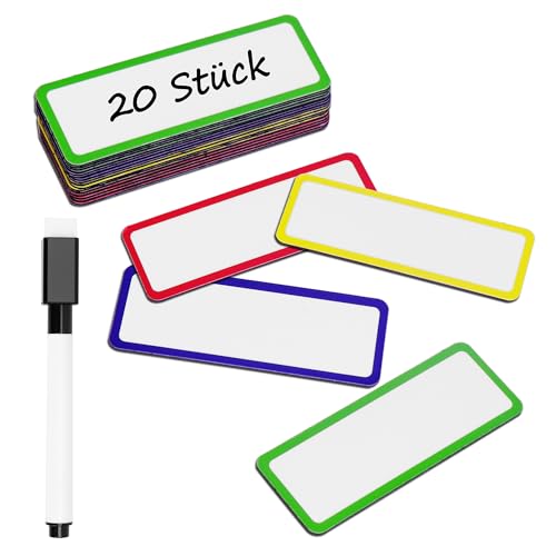 Meetory Magnetstreifen Beschreibbar, 20 Abwischbare Magnetschilder,Universelle Whiteboard Magnete, Magnet-Etiketten für für Whiteboard Kühlschrank Metallschrank (4 Farben) von Meetory