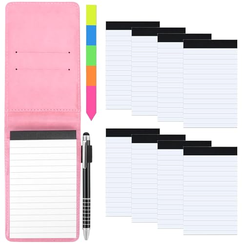 Meetory Mini Notizblock A7 Set 11 Stück, Mini Notizbuch mit 8 Ersatzblöcke, PU Leder Schwarzer Einband mit Mini Kugelschreiber, Taschennotizblock für Aktivitäten im Freien von Meetory