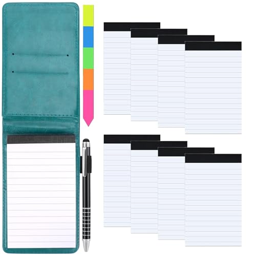 Meetory Mini Notizblock A7 Set 11 Stück, Mini Notizbuch mit 8 Ersatzblöcke, PU Leder Schwarzer Einband mit Mini Kugelschreiber, Taschennotizblock für Aktivitäten im Freien von Meetory