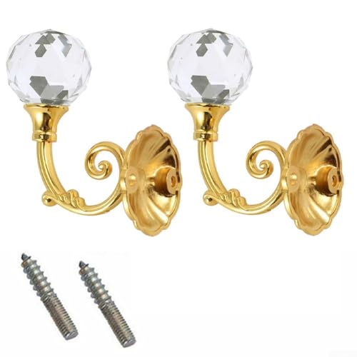 Dekorative Haken zum Aufhängen für Vorhänge, 2 Stück, elegante Raffhalter aus Metall mit atemberaubenden Strasssteinen (Gold) von MeevrgR