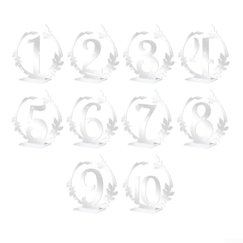 Set mit 10 Acryl-Tischnummernschildern für Hochzeit und Party-Dekoration (Silber) von MeevrgR