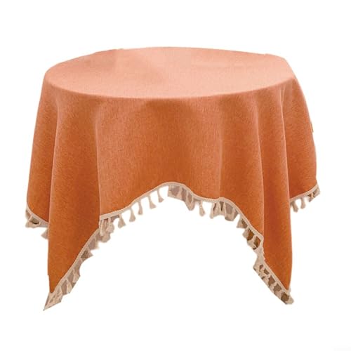 Su Baumwoll-Leinen-Tischdecke, klein, frische Tischdecke, Baumwollleinen, waschbar, Quaste, knitterfrei, staubdicht, für Küche, Esszimmer, Party, Tischdekoration (Orange) von MeevrgR