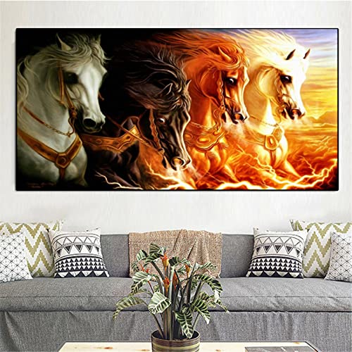 5D Diamond Painting Set,DIY Full Drill Diamant Painting Bilder Groß,Cross Stickerei Malerei Kits für Erwachsene,Kristall Leinwand Kunst und Handwerk Malerei,Home Wand Décor-Pferd,Square Drill,50x100cm von Mefooge