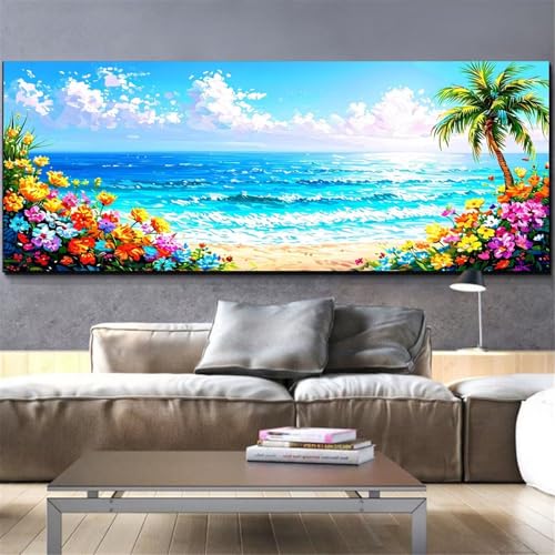 Mefooge Diamond Painting Erwachsene Groß 60x120cm Diamond Painting Blumen 5D DIY Malen Nach Zahlen Am Meer Crystal Art Kits Diamant Painting Bilder Home Wand Dekor Geschenke L375 von Mefooge