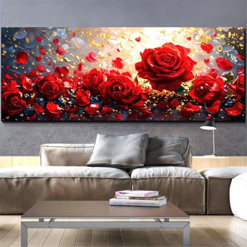 Mefooge Diamond Painting Erwachsene Groß 70x140cm Diamond Painting Rose 5D DIY Malen Nach Zahlen Blumen Crystal Art Kits Diamant Painting Bilder Home Wand Dekor Geschenke L265 von Mefooge