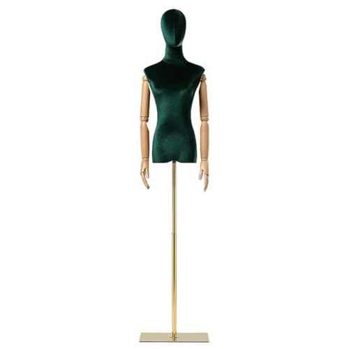 MegLob Samt Weibliche Schaufensterpuppen Torso, Weibliche Kleiderform Nähen Manikin, Höhenverstellbares Metallstativständer, Leichte Display Form Zum Nähen,Green with arms von MegLob