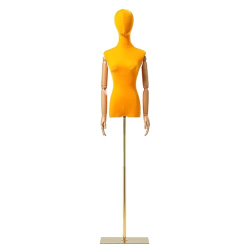 MegLob Samt Weibliche Schaufensterpuppen Torso, Weibliche Kleiderform Nähen Manikin, Höhenverstellbares Metallstativständer, Leichte Display Form Zum Nähen,Yellow with arms von MegLob