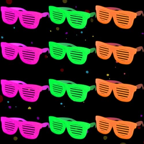 Mega-L 12 Stück leuchtende Brillen, leuchtet im Dunkeln, Partyzubehör, neonfluoreszierende Schwarzlicht-Brillen, Partyzubehör, leuchtende Foto-Requisiten, Brillen-Zubehör für Damen, Herren, Erwachsene von Mega-Loopolis