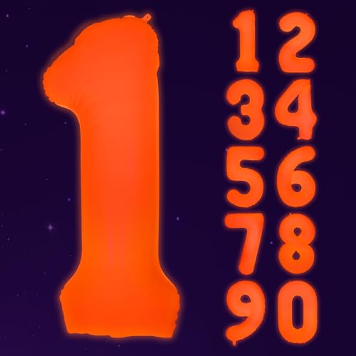 Mega-L Glow in The Dark Party Supplies, 40 Zoll Riesen Orange 1 Zahlenballons für Ersten Geburtstag Nylon Fluoreszierende Zahl 0-9 für Geburtstagsfeier Dekorationen Mega-L Glow in The Dark Party Supplies, 40 Zoll Riesen Orange 1 Zahlenballons für Ersten Geburtstag Nylon Fluoreszierende Zahl 0-9 für Geburtstagsfeier Dekorationen von Mega-Loopolis