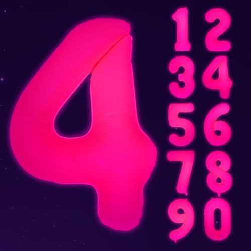 Mega-L Glow in The Dark Party Supplies, 40 Zoll Riesige Fuchsia 4 Zahlenballons für Geburtstag Nylon Fluoreszierende Zahl 0-9 für Geburtstagsfeier Dekorationen Mega-L Glow in The Dark Party Supplies, 40 Zoll Riesige Fuchsia 4 Zahlenballons für Geburtstag Nylon Fluoreszierende Zahl 0-9 für Geburtstagsfeier Dekorationen von Mega-Loopolis