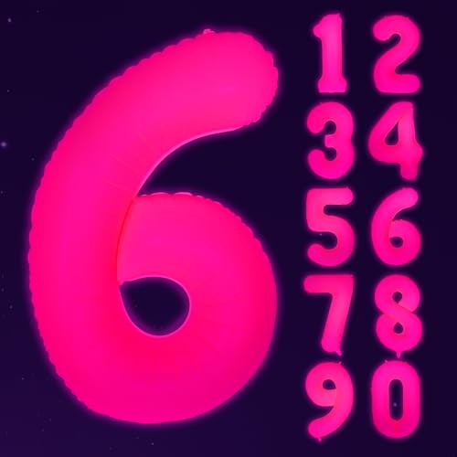 Mega-L Glow in The Dark Party Supplies, 40 Zoll Riesige Fuchsia 6 Zahlenballons für Geburtstag Nylon Fluoreszierende Zahl 0-9 für Geburtstagsfeier Dekorationen Mega-L Glow in The Dark Party Supplies, 40 Zoll Riesige Fuchsia 6 Zahlenballons für Geburtstag Nylon Fluoreszierende Zahl 0-9 für Geburtstagsfeier Dekorationen von Mega-Loopolis