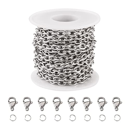 201 Edelstahl-Kabelkette, ungeschweißt, oval, mit 10 Karabinerverschlüssen, 20 Biegeringe für selbstgemachte Halsketten, Armbänder, Schmuckherstellung, 4,5 m 201 Edelstahl-Kabelkette, ungeschweißt, oval, mit 10 Karabinerverschlüssen, 20 Biegeringe für selbstgemachte Halsketten, Armbänder, Schmuckherstellung, 4,5 m von Mega Pet
