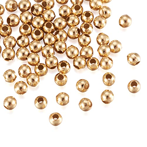 500 Stück goldene 304 Edelstahl runde Perlen Metall winzige glatte Rondelle lose Abstandshalter Kugelperlen 2 mm für DIY Armband Halskette Schmuck Handwerk Loch: 0,8 mm von Mega Pet
