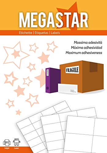 Megastar Selbstklebende Etiketten mit Beschriftungsstreifen, weiß, A4, 70 x 48 mm, matt, LP4MS-7048 von Megastar