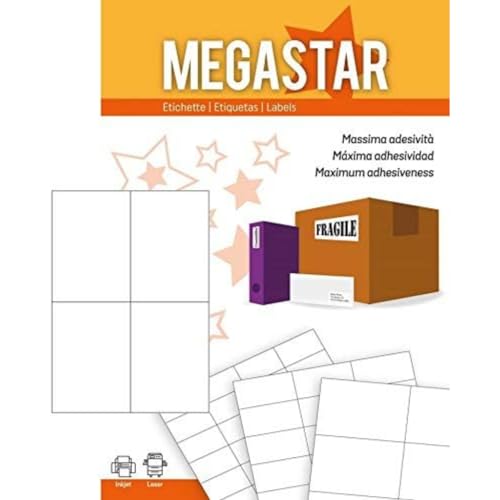 MEGASTAR lp4ms-10548 – 100 Blatt selbstklebende Etiketten, 105 x 48 mm, weiß von Megastar