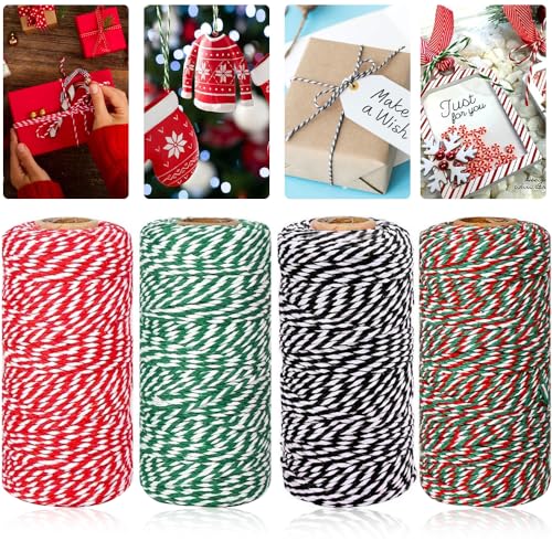 Bäcker Bindfäden, 4 Bände 100M Baumwoll Schnur, 2MM Geschenkschnur, String Für Backen, 4 Farben zweifarbiges Zierseil Bäckerschnur für Gartenarbeit Dekoration Binden Basteln und Geschenkverpackung von Megcdtr