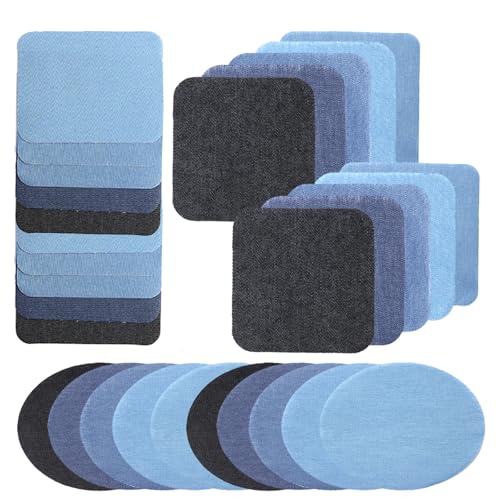 Jeans Flicken zum Aufbügeln, 30 Blatt Flicken zum Aufbügeln, 3 Stile Jeans Bügelflicken, Bügelflicken für Kleidung Lochreparatur und Dekoration(12.5 * 11cm/7.5 * 7.5cm/7.5 * 5cm) von Megcdtr