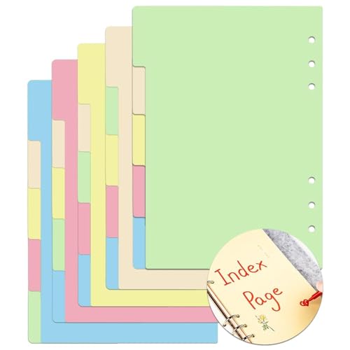 Ordner-Trennblätter, A5, 30 Stück, 6 Löcher, bunte Trennblätter für Ringbücher, Ordner, Registerkarten für Ringbücher, Notizbücher, Planer (6 Farben) von Megcdtr