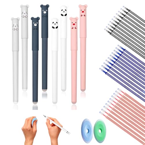 Radierbarer Kugelschreiber, 8 Stück Erasable Pen mit 30 Stück Minen und 2 Radiergummis, Tintenroller Radierbar, 0.35mm Cartoon Löschbarer Stift für Studenten Geschenk Schulsachen Schul Bürobedarf von Megcdtr