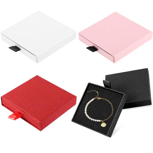 Megcdtr Schmucks Geschenkbox, 4 Stück Schmuckschatulle, 8 * 7 * 1.7cm Schmuck Geschenkbox Schmuckschatulle, Klein Schmuckbox Schmuckschachtel für Armbänder Armreife Schmuck Geschenk(4 Farbe) von Megcdtr