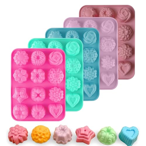 Seifenformen Silikon, 5-Teilig Hand Made Seifenform, 12 Hohlräume Seifen Gießformen, Seifenformen zum Gießen Seifenformen Geeignet für DIY Handgemachter Seife Schokolade Jelly(5 Farben) von Megcdtr