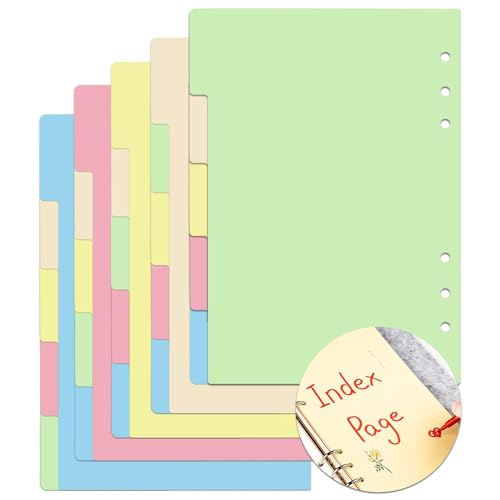 Trennblätter A5, 30 Blätter/6 Sätze Index ​Teiler 21×15cm, Ordner Register Ordner Trennblätter Karteikarten A5 Farbige Register für Ringbuch,Notizbuch,Planer (6 Farbe) von Megcdtr