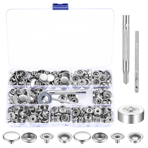 300 Stück 15mm Druckknopf Metall Druckknöpfe Metall, Edelstahl Druckknopf Set, Snap Buttons für DIY Handwerk Nähen Leder Jacken Brieftasche Handtasche Jeansknopf (Silber) von MeiHongJiaYe