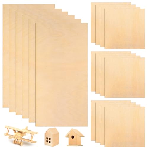 MeiHongJiaYe 18 Stück Unbehandelte Holzplatten zum Basteln, Balsaholz 1.5 mm Dünn Sperrholzplatten, Holz Basteln Platten für DIY Kunst und Handwerk Modellbau Gravur (100 x 100 mm, 100 x 200 mm) von MeiHongJiaYe