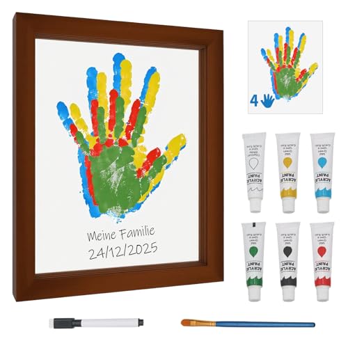 MeiKYing Handabdruck Set, Abdruckset Baby Fussabdruck Set, Transparent Holzrahmen Zum Basteln DIY Familien Handabdruck und Fußabdruck Set mit Platz für 4, Andenken Geschenke für Paare, Braun MeiKYing Handabdruck Set, Abdruckset Baby Fussabdruck Set, Transparent Holzrahmen Zum Basteln DIY Familien Handabdruck und Fußabdruck Set mit Platz für 4, Andenken Geschenke für Paare, Braun von MeiKYing
