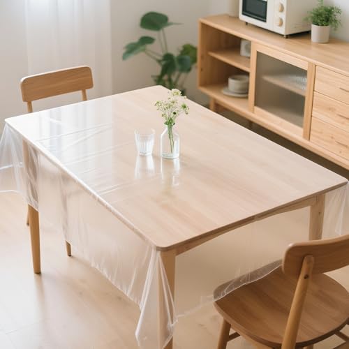 Tischfolie Transparent 0.18 mm Stark Durchsichtige Tischdecke Outdoor Wetterfest 140cm Breit Fettdicht Abwaschbar PVC Tischschutz Transparent Tischdecke Rechteckig (240 x 140cm) von MeiKYing