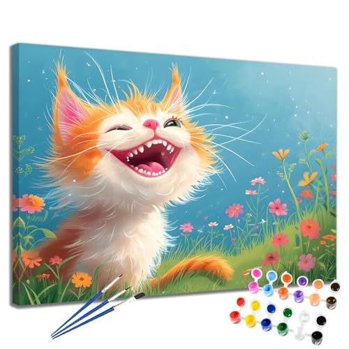 Katze Malen Nach Zahlen Erwachsene Blume Malen Nach Zahlen Kinder ab 7 8 9 10 Jahre Mädchen DIY Handgemalt Ölgemälde Komplettset Leinwand Kit, Erwachsene Kreativ Home Decor Geschenk 40x50 cm 2W-233 von Meiaiao