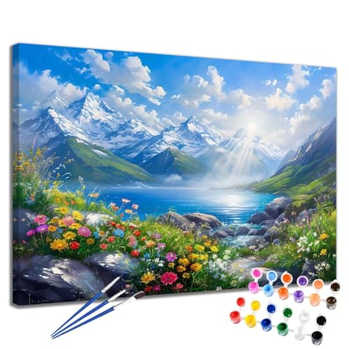 Landschaft Malen Nach Zahlen Erwachsene Berg Malen Nach Zahlen Kinder ab 7 8 9 10 Jahre Mädchen DIY Handgemalt Ölgemälde Komplett Leinwand Kit, Erwachsene Kreativ Home Decor Geschenk 40x50 cm 2W-238 von Meiaiao