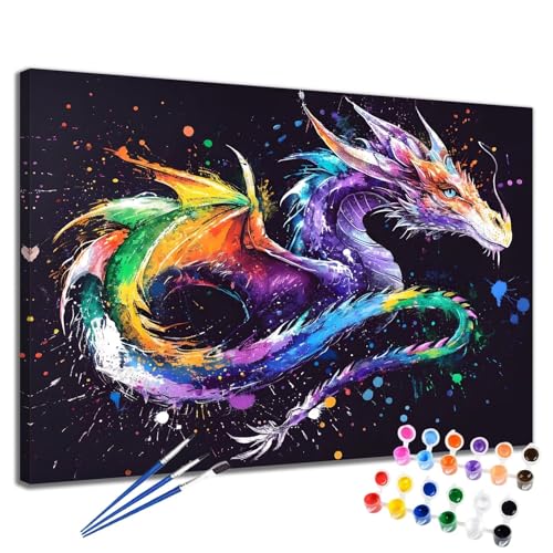 Malen Nach Zahlen Erwachsene Abstrakt Malen Nach Zahlen Drachen Groß Format 50x65 cm Handgemalt Ölgemälde, DIY Paint by Numbers Kit Pinseln und Acrylfarbe, Bastelset Als Geschenk für Frauen 2W-265 von Meiaiao
