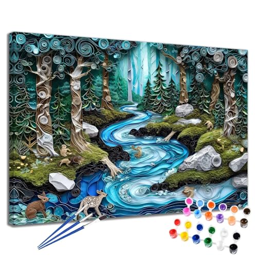 Malen Nach Zahlen Erwachsene Abstrakt Malen Nach Zahlen Wald Groß Format 50x65 cm Handgemalt Ölgemälde, DIY Paint by Numbers Kit Pinseln und Acrylfarbe, Bastelset Als Geschenk für Frauen 2W-263 von Meiaiao