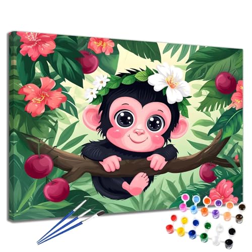 Malen Nach Zahlen Erwachsene Blume Malen Nach Zahlen Affe Groß Format 70x90 cm Handgemalt Ölgemälde, DIY Paint by Numbers Kit 3-Pinseln und Acrylfarbe, Kreativ Bastelset Als Geschenk für Frauen 2W-247 von Meiaiao