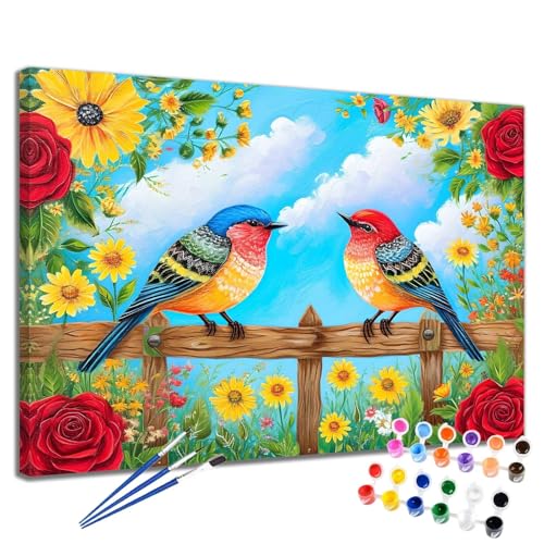 Malen Nach Zahlen Erwachsene Blume Malen Nach Zahlen Bird Groß Format 50x65 cm Handgemalt Ölgemälde, DIY Paint by Numbers Kit 3-Pinseln und Acrylfarbe, Kreativ Bastelset Als Geschenk für Frauen 2W-284 von Meiaiao